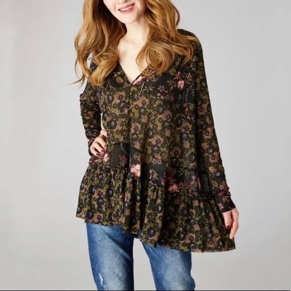 Free People Tops - FREE PEOPLE Sheer Floral Oversize Blouse
